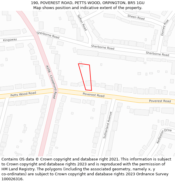 190, POVEREST ROAD, PETTS WOOD, ORPINGTON, BR5 1GU: Location map and indicative extent of plot