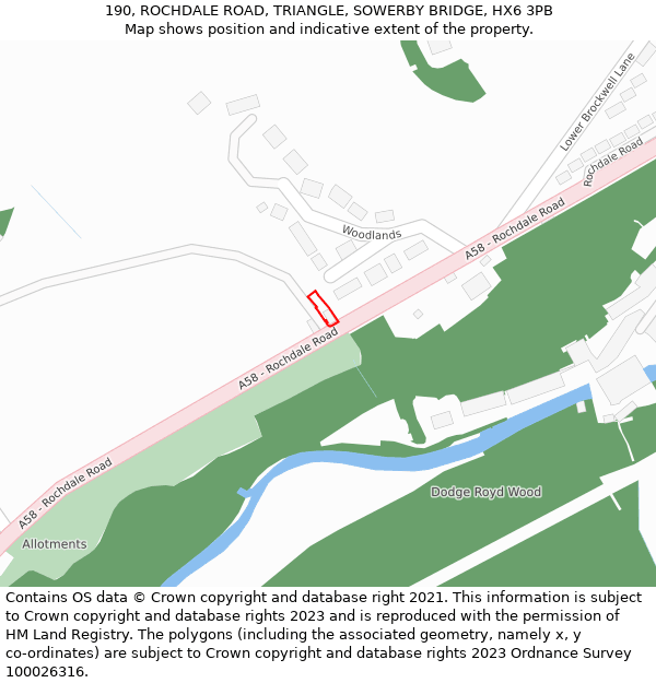 190, ROCHDALE ROAD, TRIANGLE, SOWERBY BRIDGE, HX6 3PB: Location map and indicative extent of plot