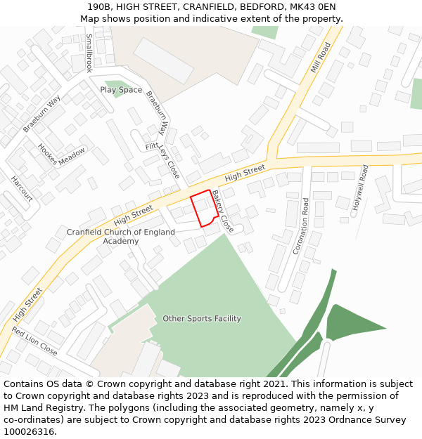 190B, HIGH STREET, CRANFIELD, BEDFORD, MK43 0EN: Location map and indicative extent of plot