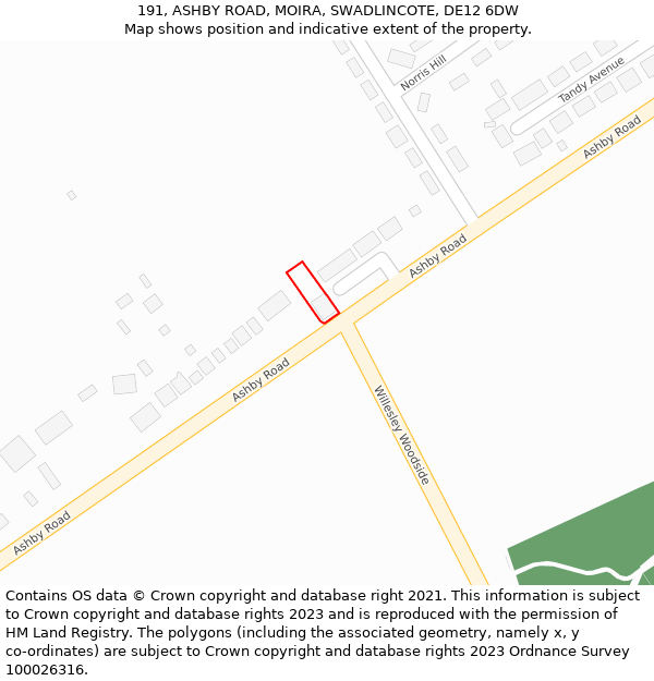 191, ASHBY ROAD, MOIRA, SWADLINCOTE, DE12 6DW: Location map and indicative extent of plot