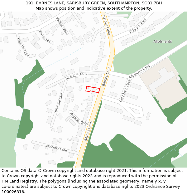 191, BARNES LANE, SARISBURY GREEN, SOUTHAMPTON, SO31 7BH: Location map and indicative extent of plot