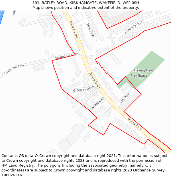 191, BATLEY ROAD, KIRKHAMGATE, WAKEFIELD, WF2 0SH: Location map and indicative extent of plot