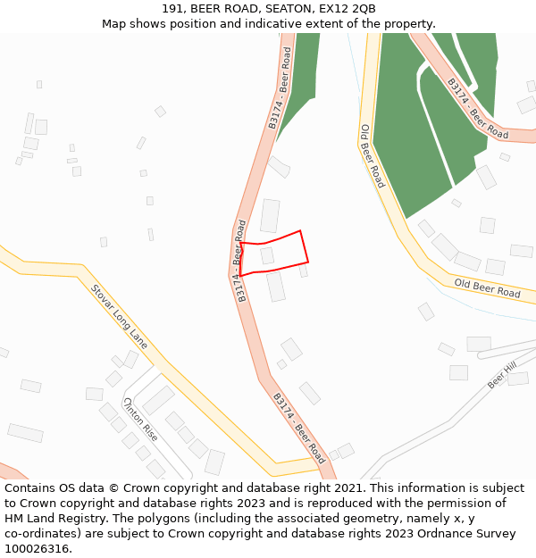191, BEER ROAD, SEATON, EX12 2QB: Location map and indicative extent of plot