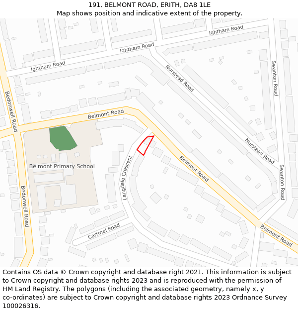191, BELMONT ROAD, ERITH, DA8 1LE: Location map and indicative extent of plot