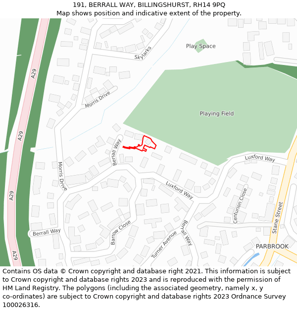 191, BERRALL WAY, BILLINGSHURST, RH14 9PQ: Location map and indicative extent of plot