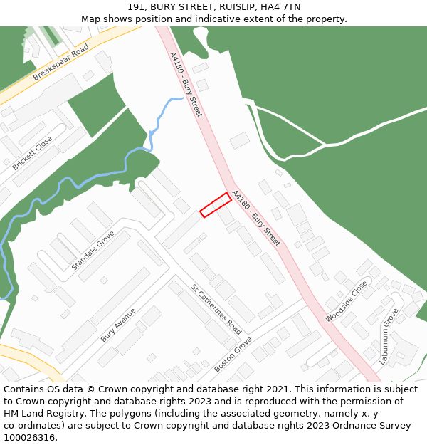 191, BURY STREET, RUISLIP, HA4 7TN: Location map and indicative extent of plot