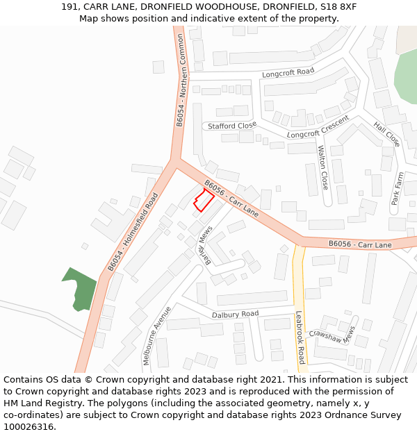 191, CARR LANE, DRONFIELD WOODHOUSE, DRONFIELD, S18 8XF: Location map and indicative extent of plot