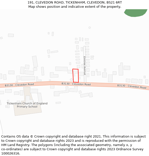 191, CLEVEDON ROAD, TICKENHAM, CLEVEDON, BS21 6RT: Location map and indicative extent of plot