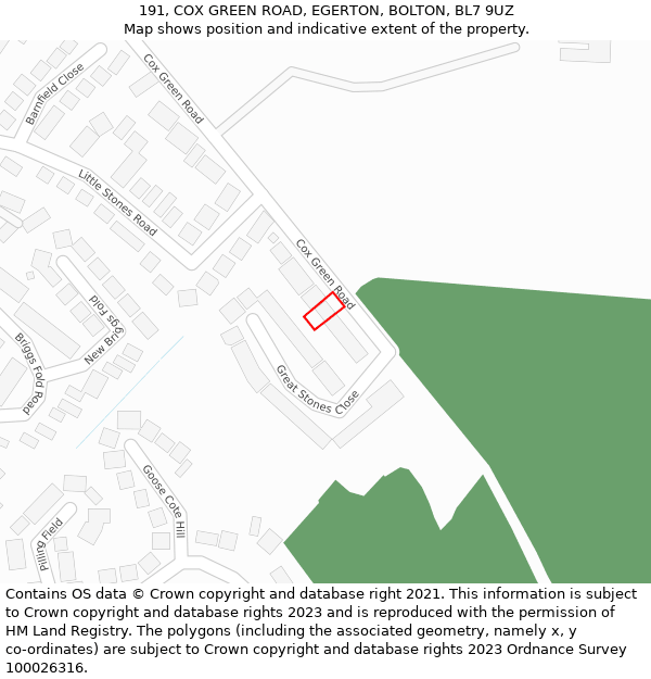 191, COX GREEN ROAD, EGERTON, BOLTON, BL7 9UZ: Location map and indicative extent of plot