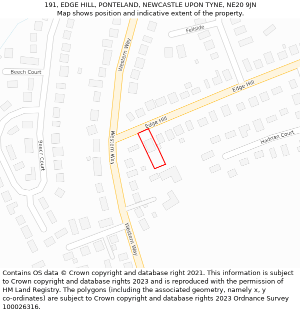 191, EDGE HILL, PONTELAND, NEWCASTLE UPON TYNE, NE20 9JN: Location map and indicative extent of plot