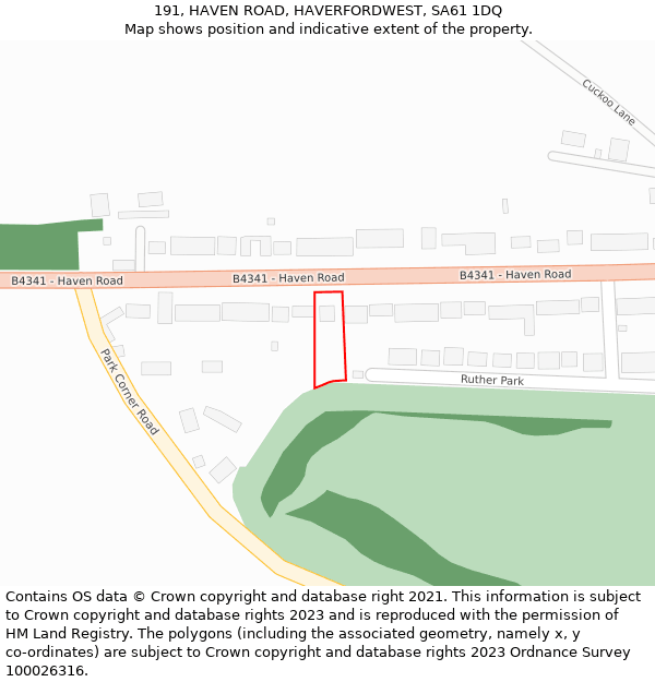 191, HAVEN ROAD, HAVERFORDWEST, SA61 1DQ: Location map and indicative extent of plot