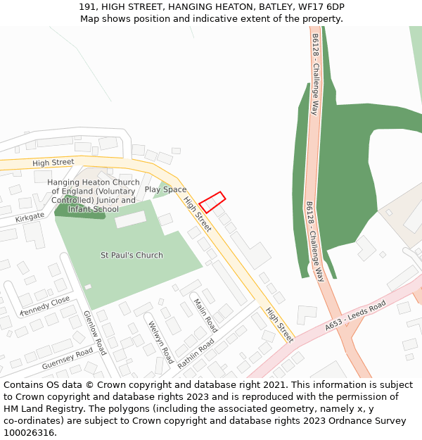 191, HIGH STREET, HANGING HEATON, BATLEY, WF17 6DP: Location map and indicative extent of plot