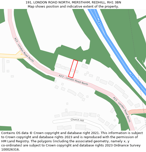 191, LONDON ROAD NORTH, MERSTHAM, REDHILL, RH1 3BN: Location map and indicative extent of plot