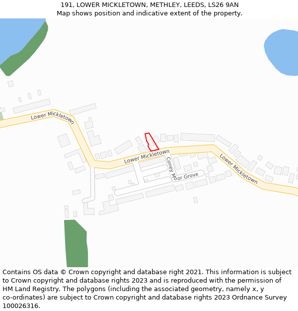 191, LOWER MICKLETOWN, METHLEY, LEEDS, LS26 9AN: Location map and indicative extent of plot