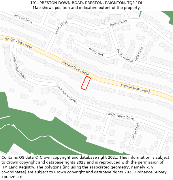 191, PRESTON DOWN ROAD, PRESTON, PAIGNTON, TQ3 1DL: Location map and indicative extent of plot