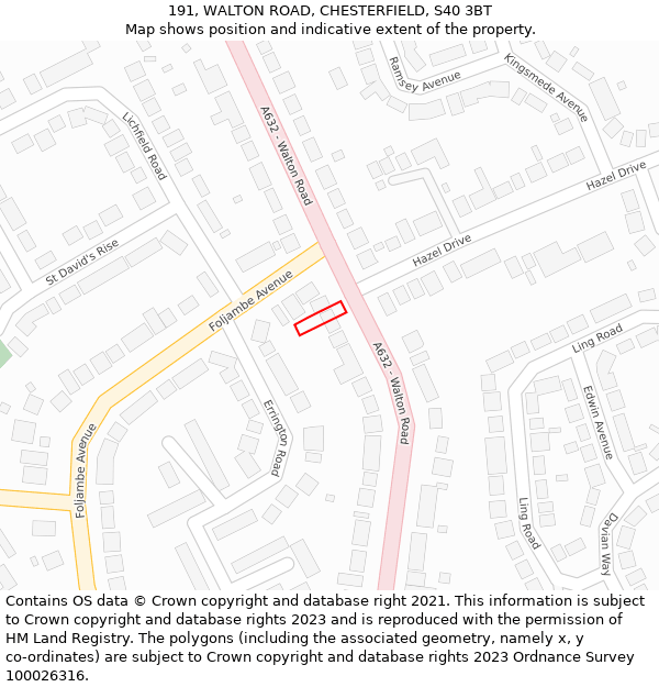 191, WALTON ROAD, CHESTERFIELD, S40 3BT: Location map and indicative extent of plot