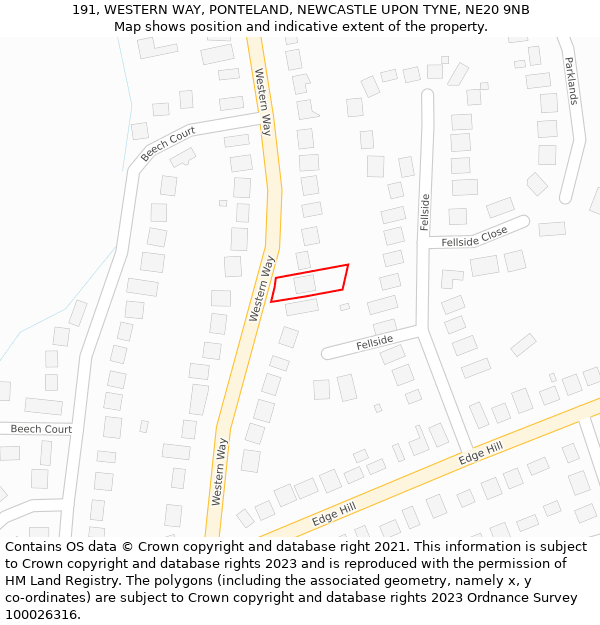 191, WESTERN WAY, PONTELAND, NEWCASTLE UPON TYNE, NE20 9NB: Location map and indicative extent of plot