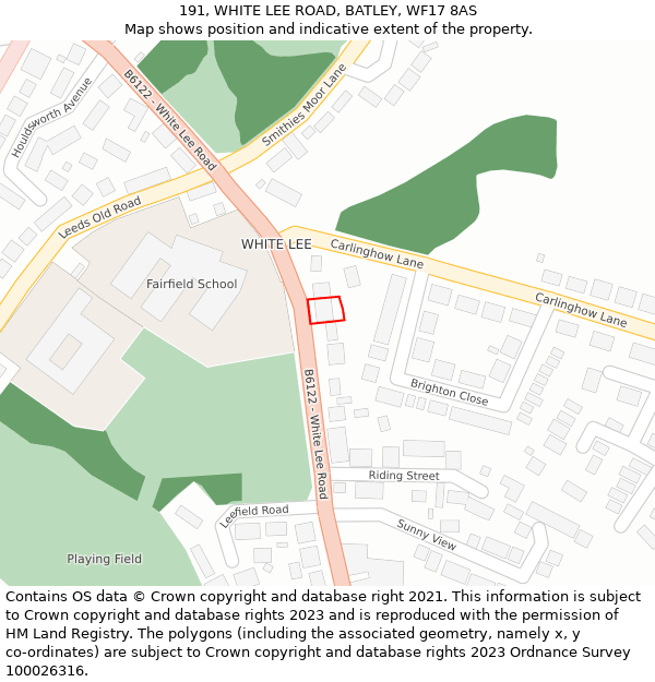191, WHITE LEE ROAD, BATLEY, WF17 8AS: Location map and indicative extent of plot
