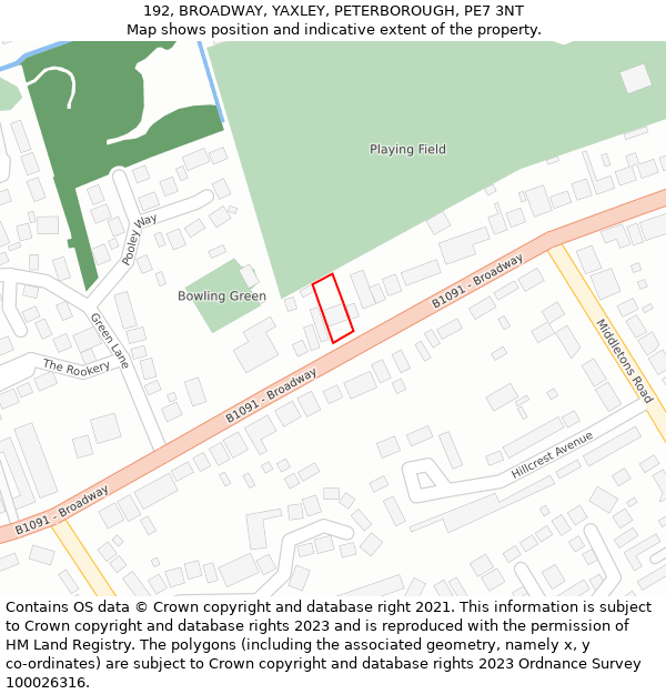 192, BROADWAY, YAXLEY, PETERBOROUGH, PE7 3NT: Location map and indicative extent of plot