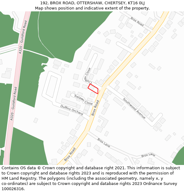 192, BROX ROAD, OTTERSHAW, CHERTSEY, KT16 0LJ: Location map and indicative extent of plot