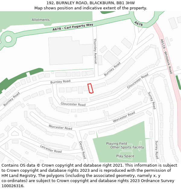 192, BURNLEY ROAD, BLACKBURN, BB1 3HW: Location map and indicative extent of plot