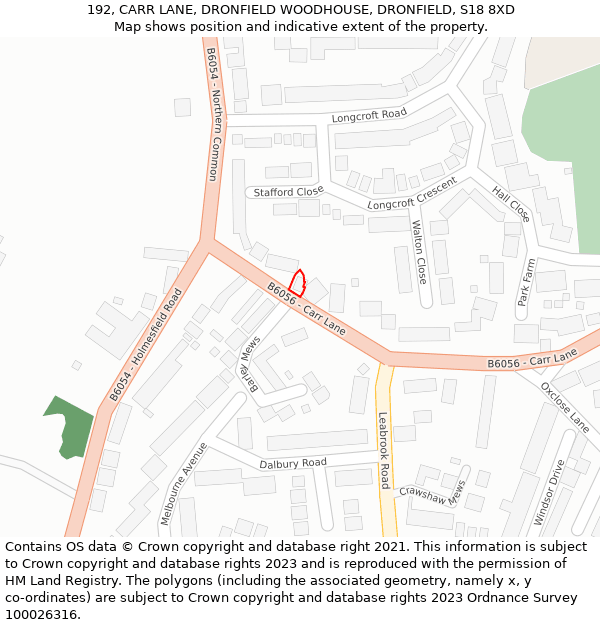 192, CARR LANE, DRONFIELD WOODHOUSE, DRONFIELD, S18 8XD: Location map and indicative extent of plot