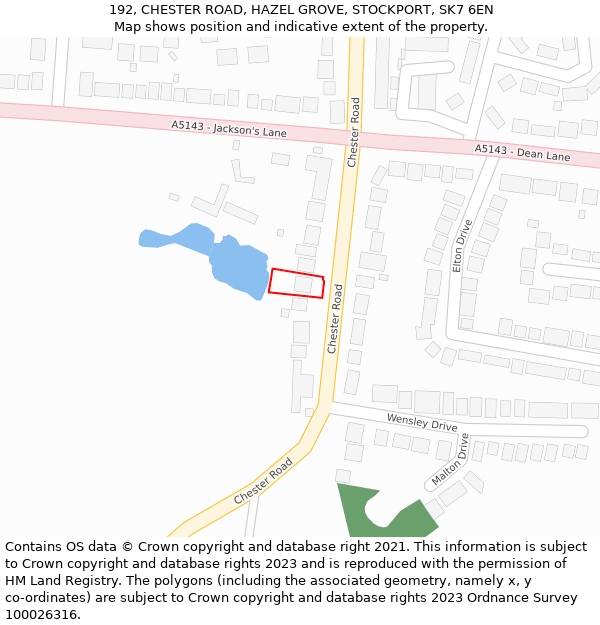 192, CHESTER ROAD, HAZEL GROVE, STOCKPORT, SK7 6EN: Location map and indicative extent of plot