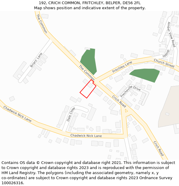 192, CRICH COMMON, FRITCHLEY, BELPER, DE56 2FL: Location map and indicative extent of plot