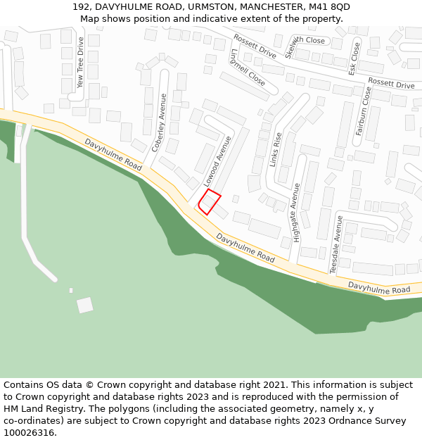 192, DAVYHULME ROAD, URMSTON, MANCHESTER, M41 8QD: Location map and indicative extent of plot