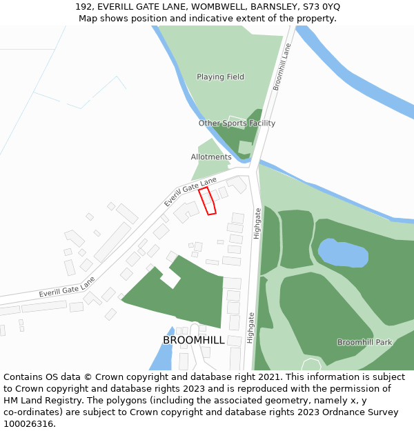 192, EVERILL GATE LANE, WOMBWELL, BARNSLEY, S73 0YQ: Location map and indicative extent of plot