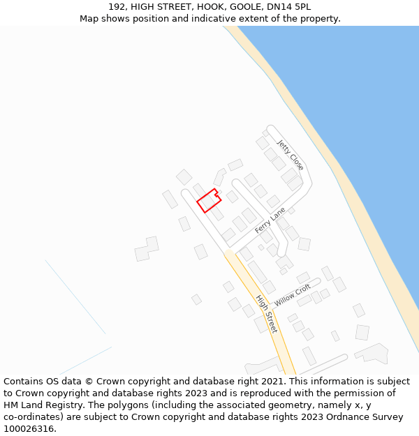 192, HIGH STREET, HOOK, GOOLE, DN14 5PL: Location map and indicative extent of plot