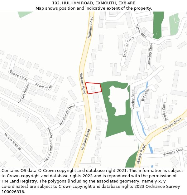 192, HULHAM ROAD, EXMOUTH, EX8 4RB: Location map and indicative extent of plot