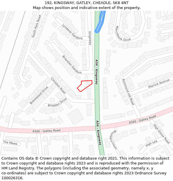 192, KINGSWAY, GATLEY, CHEADLE, SK8 4NT: Location map and indicative extent of plot