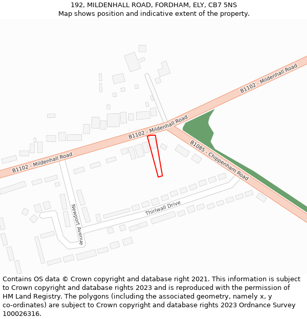 192, MILDENHALL ROAD, FORDHAM, ELY, CB7 5NS: Location map and indicative extent of plot