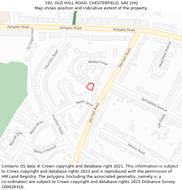 192, OLD HALL ROAD, CHESTERFIELD, S40 1HQ: Location map and indicative extent of plot