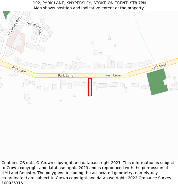 192, PARK LANE, KNYPERSLEY, STOKE-ON-TRENT, ST8 7PN: Location map and indicative extent of plot