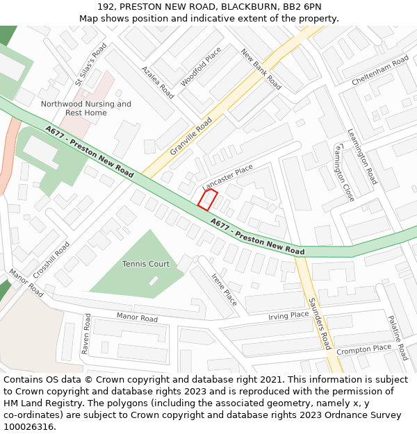192, PRESTON NEW ROAD, BLACKBURN, BB2 6PN: Location map and indicative extent of plot