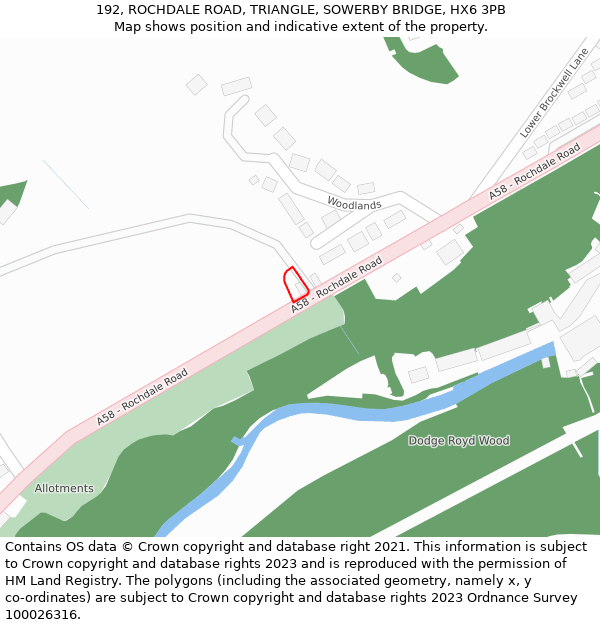 192, ROCHDALE ROAD, TRIANGLE, SOWERBY BRIDGE, HX6 3PB: Location map and indicative extent of plot