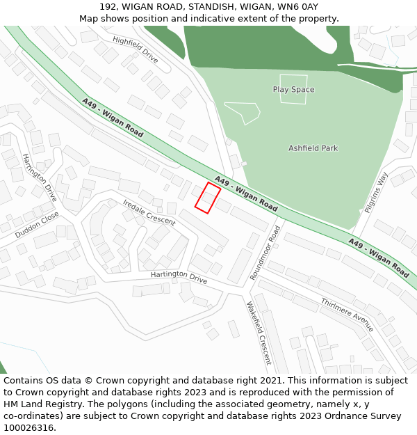 192, WIGAN ROAD, STANDISH, WIGAN, WN6 0AY: Location map and indicative extent of plot