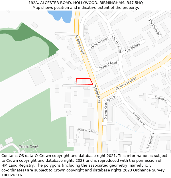 192A, ALCESTER ROAD, HOLLYWOOD, BIRMINGHAM, B47 5HQ: Location map and indicative extent of plot
