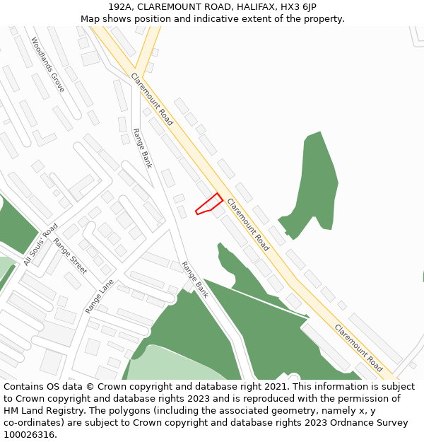 192A, CLAREMOUNT ROAD, HALIFAX, HX3 6JP: Location map and indicative extent of plot