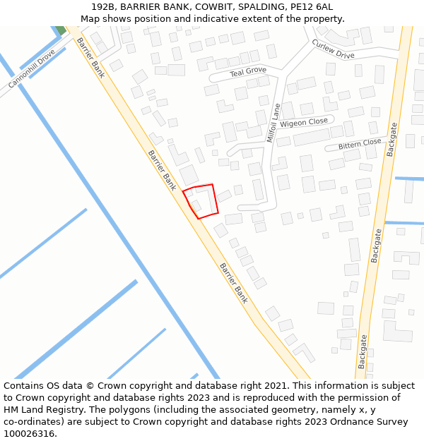 192B, BARRIER BANK, COWBIT, SPALDING, PE12 6AL: Location map and indicative extent of plot