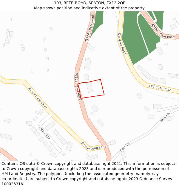 193, BEER ROAD, SEATON, EX12 2QB: Location map and indicative extent of plot