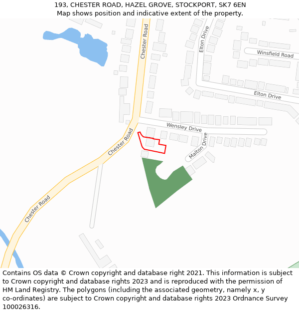 193, CHESTER ROAD, HAZEL GROVE, STOCKPORT, SK7 6EN: Location map and indicative extent of plot