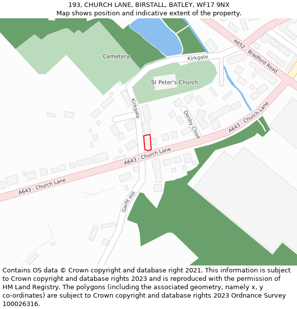 193, CHURCH LANE, BIRSTALL, BATLEY, WF17 9NX: Location map and indicative extent of plot