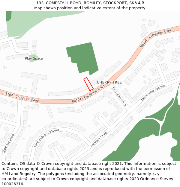 193, COMPSTALL ROAD, ROMILEY, STOCKPORT, SK6 4JB: Location map and indicative extent of plot