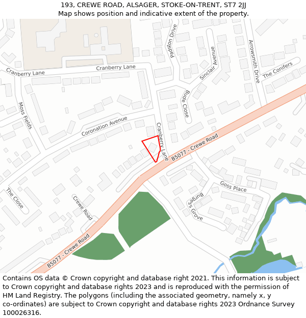 193, CREWE ROAD, ALSAGER, STOKE-ON-TRENT, ST7 2JJ: Location map and indicative extent of plot