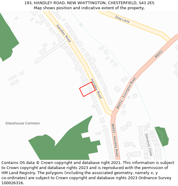 193, HANDLEY ROAD, NEW WHITTINGTON, CHESTERFIELD, S43 2ES: Location map and indicative extent of plot