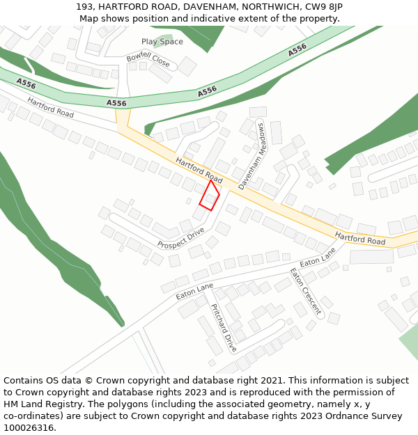 193, HARTFORD ROAD, DAVENHAM, NORTHWICH, CW9 8JP: Location map and indicative extent of plot