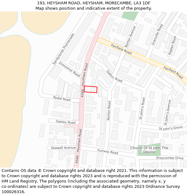193, HEYSHAM ROAD, HEYSHAM, MORECAMBE, LA3 1DF: Location map and indicative extent of plot